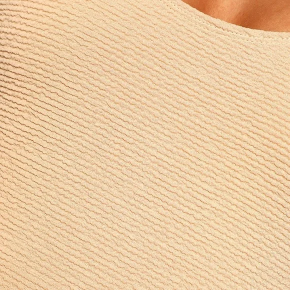 NEW Beige Crinkle Scoop Neck High-Cut One-Piece Swimsuit - Picture 4 of 9